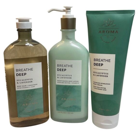 Bath and Body Works BREATHE DEEP EUCALYPTUS & LAVENDER Aroma 3 pc Set